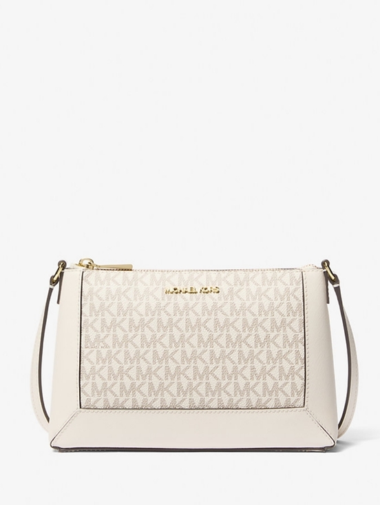 Michael Kors Handbags - Michael Kors Beige Cream Logo Crossbody Bag with Gold Hardware